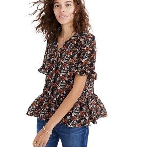 Madewell Silk Studio Ruffle-Hem Top in Prairie Blossoms, Size L 
EU Condition